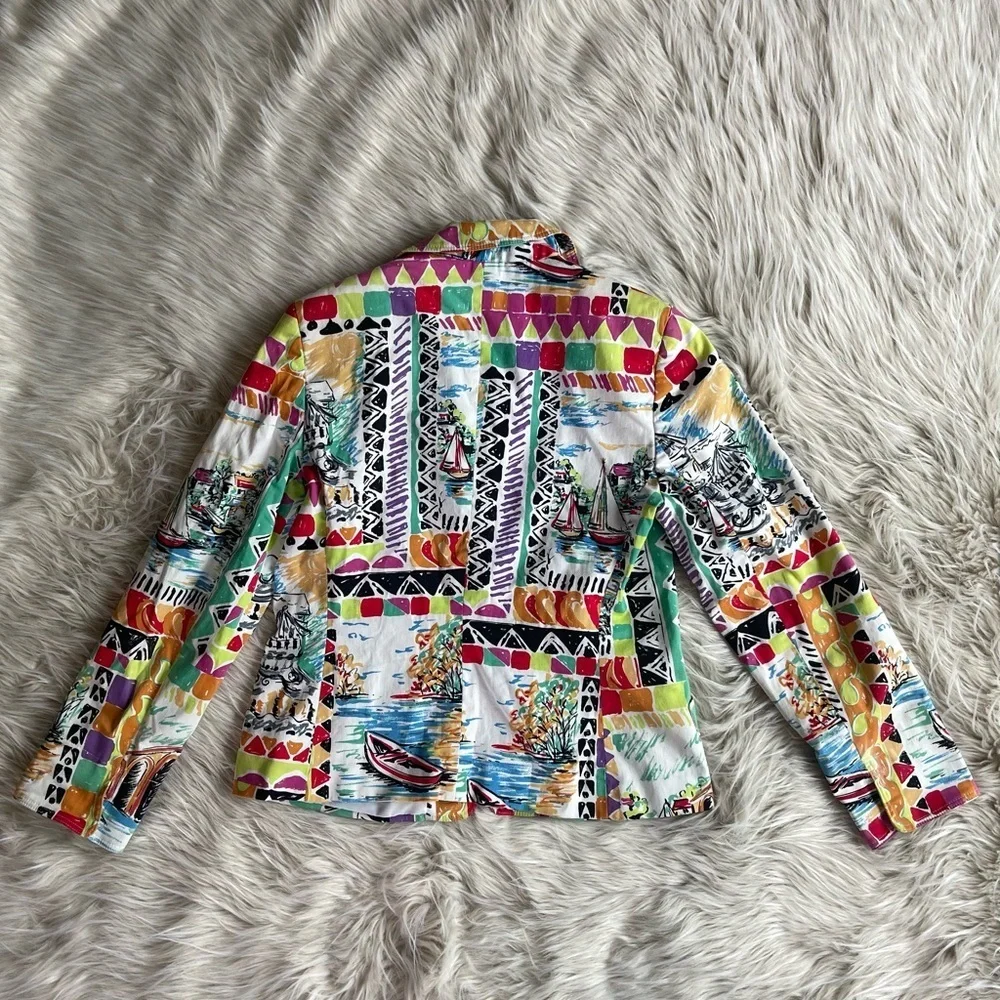 HARVE BENARD by BENARD HOLTZMAN Multi Prints Zip Blazer Jacket 10 Long Sleeves